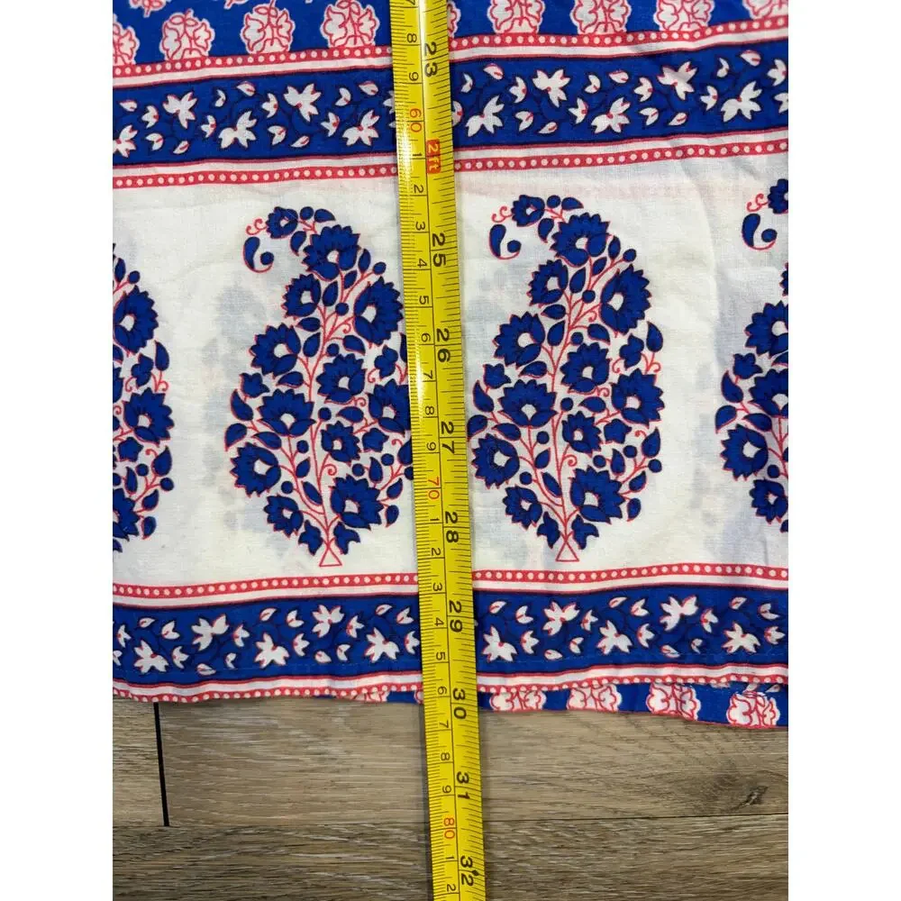 J. Crew Blue Pink Paisley Floral Tunic Top Large Boho Split Neck 3/4 Sleeve